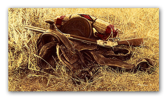 1880s Still Life of Saddle & Rifle