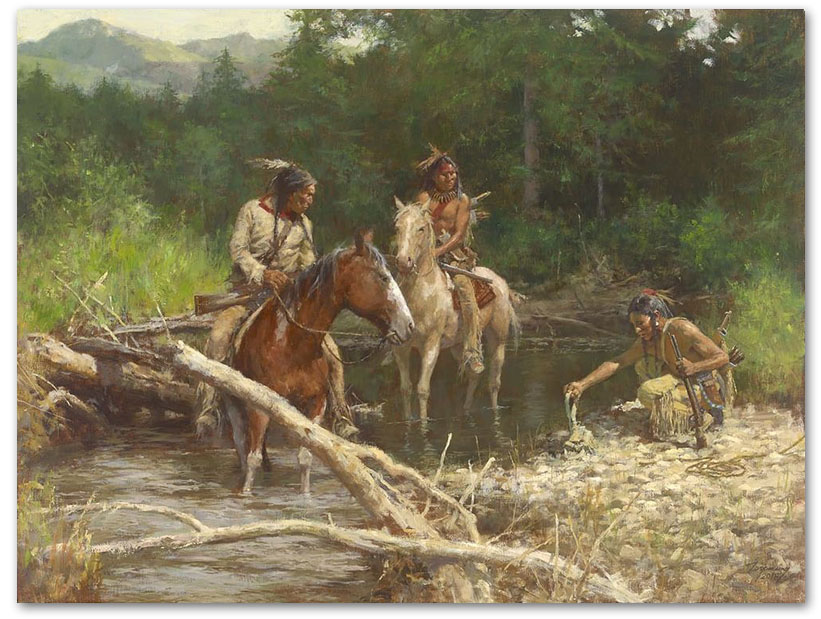 Blackfeet Scouts in the Flathead Valley - by Howard Terpning