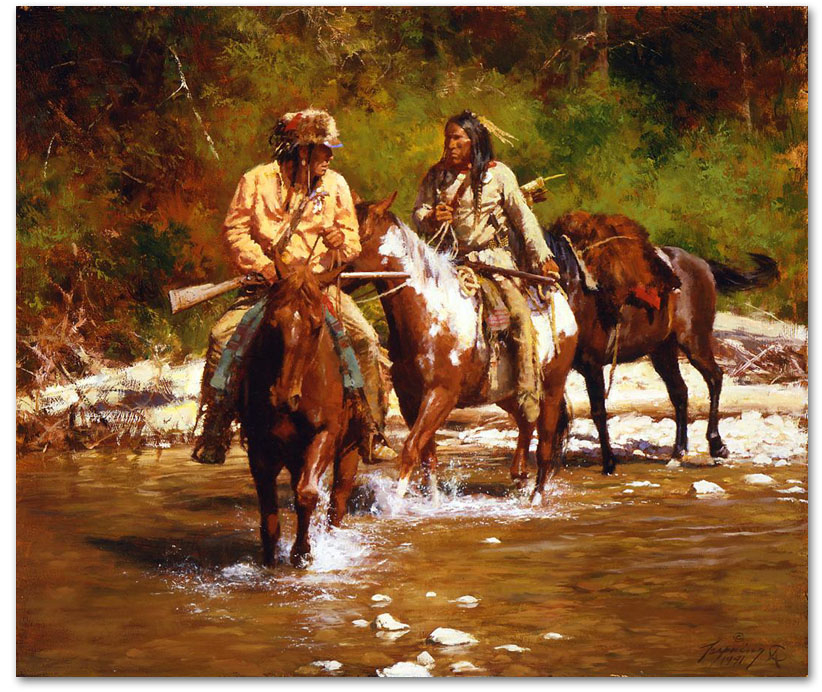 Crossing Badger Creek - by Howard Terpning