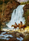 Crossing Below the Falls - by Howard Terpning