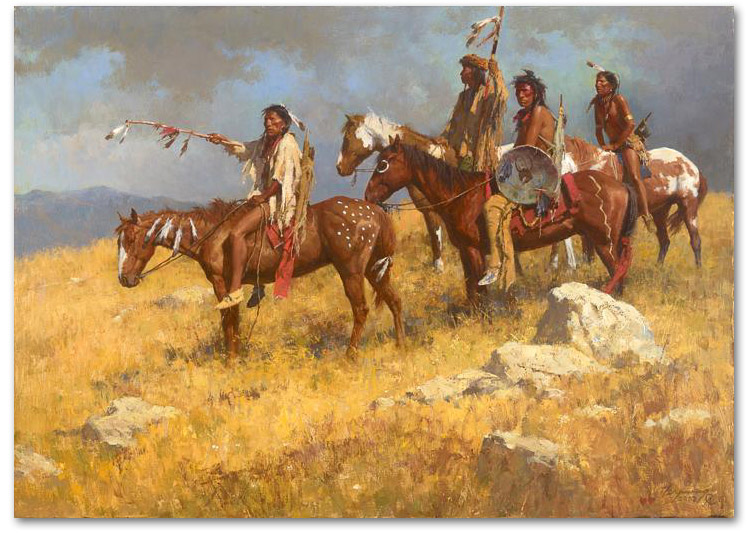 Horsebacks on the Far Ridge - by Howard Terpning